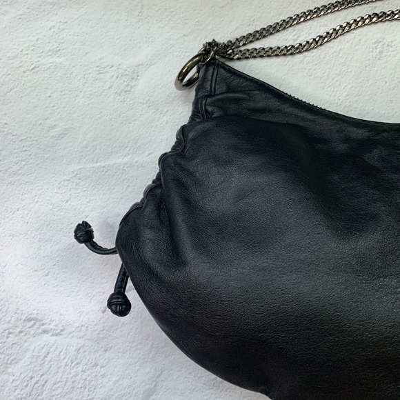 Banana Republic black genuine leather, ruched purse/bag /like new - Picture 2 of 7